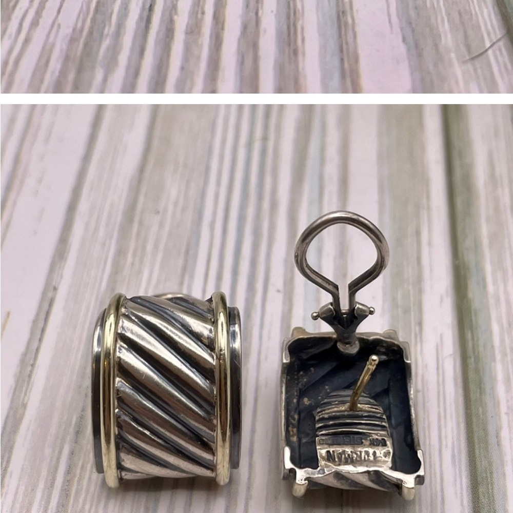 David Yurman Sterling Silver 14K Gold Cable Earrings Designer Signed Jewelry